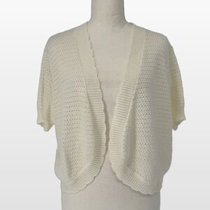 Y2K Lea Apparel Shrug Cardigan Womens XL White Pointelle Crochet Bolero